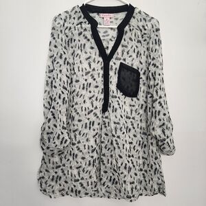Just One Womens Sheer Animal Print Blouse Top 1X